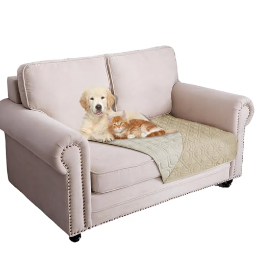 Ameritex Waterproof Dog Bed Cover Pet Blanket for Furniture Bed Couch Sofa Reversible - color: Beige+khaki, size: 30x53 Inch (Pack of 1)