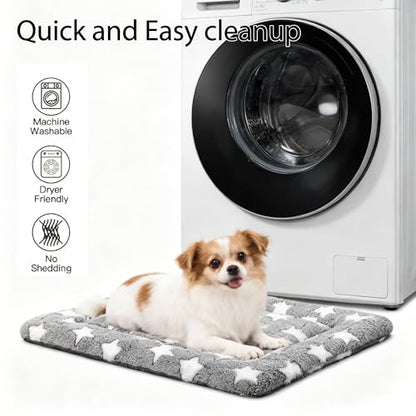 Dog Bed Mat, Reversible Crate Pad & Cute Dog Bed - Machine Washable Kennel Mat with Ultra Soft for Small Dogs (Cool/Warm), 24" x 18", Grey&Star - color: Grey&Star, size: 24"L*18"W*1.5"Th
