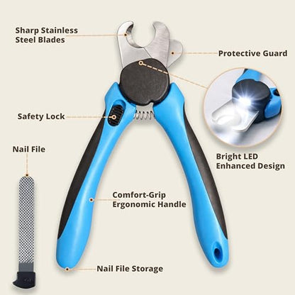 LED Dog Nail Clipper with Light & Trimmers & Protective Guard, Quick Sensor, Extra Sharp for Thick Nails, Suitable for Large & Small Dogs and Cats - size: Medium-Large With LED
