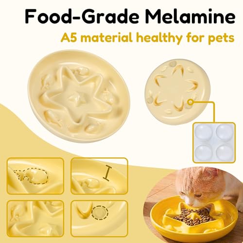 Cat Slow Feeder Bowl – Whisker Friendly Melamine Puzzle Feeding Bowl for Slow Eating – Wet & Dry Food – Dishwasher Safe, Lightweight, Non-Slip (Buttercream, 6.3'') - color: Buttercream, size: 1 Count (Pack of 1)