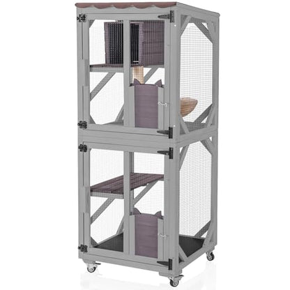 Aivituvin Cat Catio Outdoor Cat House Movable Large Enclosures on Exercise Wheels Kitty Cage with Upgraded Resting Box,Waterproof Cover