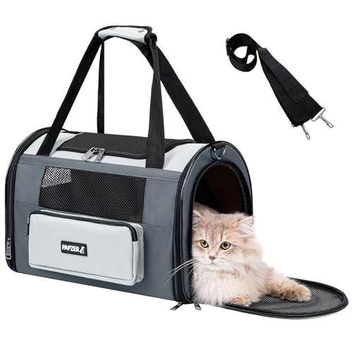 Collapsible Small Pet Carrier for Cat 15 lbs with Fashion Pocket, Lightweight Sturdy Travel Carry Bag Little Puppy Dog, Breathable Stylish Kitten Soft Cage Kennel, 17.7x11.0x11.8 Inch Grey - color: Grey