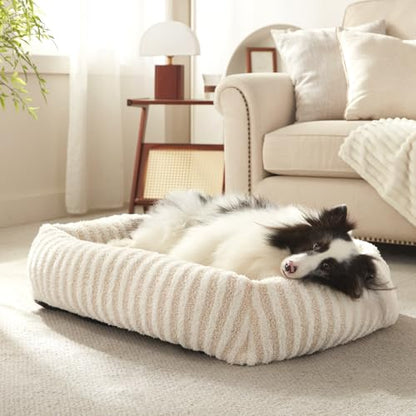 MIXJOY Dog Bed Medium Size Dog, Washable Medium Dogs Bed with Removable Cover, Soft Rectangle Pet Ded Fluffy Plush Faux Fur Pet Bed with Anti-Slip Bottom, 30"x30"x8", White - color: White, size: M(30"Lx24"Wx8"Th)