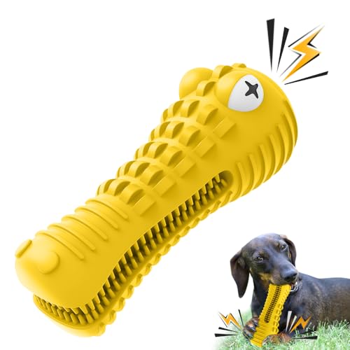 Cutiful Dog Toys for Aggressive Chewers Large Medium Breed, Indestructible Dog Chew Toys, Squeaky Interactive Tough Extremely Durable, Dogs Toothbrush Toys to Keep Them Busy - color: yellow