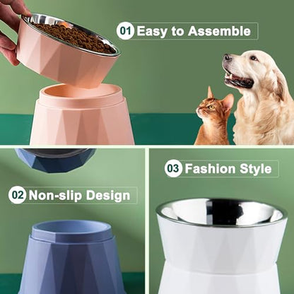 Elevated Cat Bowls for Food and Water, Raised Cat Food Bowls Beneficial for Digestion, Resonable Height, Whisker-Relief, Easy to Clean, 13oz(White) - color: White