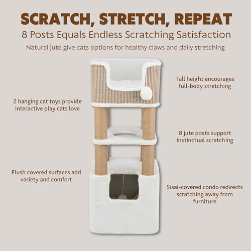 Trixie Lucano 39.8-in Cat Tree, Indoor Cat Furniture with Jute Scratching Posts, Sisal and Plush Covered Condo, Dangling Interactive Toys, Taupe - color: Brown, size: 39.8" Tall