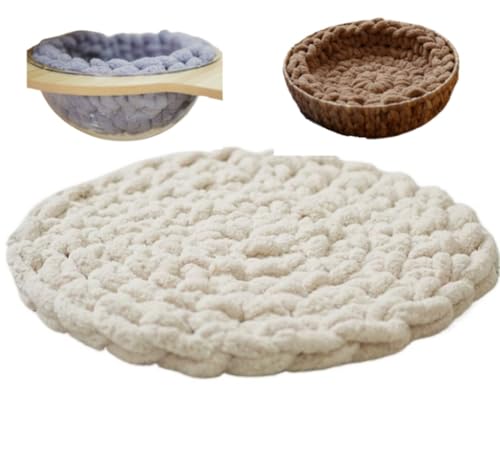 Hand-Woven Cat Mattress Nest Space Capsule Stepping Milk Round Cushion Pet Warm Pad Sleeping Four Seasons Indoor Pet Cat Climbing Frame Mat Enlarged Thickened (White, 35CM) - color: White, size: 35CM