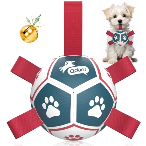 QDAN Dog Toys with Bell Inside, Durable Dog Balls for Tug of War, Outdoor Dog Toys, Squeaky Ball Toy (Blue, 5 inch) - color: Squeaky Red, size: Small Size 1 (5")