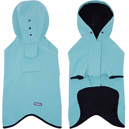 Blueberry Pet 2023 New 14" Waterproof Dog Softshell Jacket, Hooded Raincoat and Windbreaker with Leash & Harness Hole, Blue Turquoise, Outdoor Rain Gear for Dogs - color: Blue Turquoise, size: Size 14 (Pack of 1)