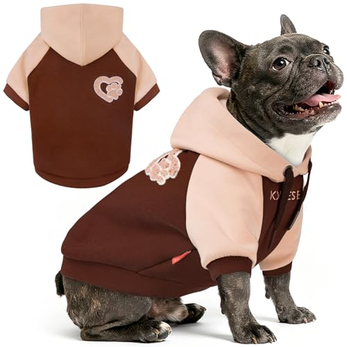 KYEESE Dog Hoodie Stretchy Warm Pet Clothes Cat Coat with Leash Hole Pet Sweatshirt with Drawstring Comfort Cat Sweater Soft Dog Clothes for Small Dogs Dogs Winter Coat for Cold Weather - color: 2#Brown, size: Large (14-24lbs)