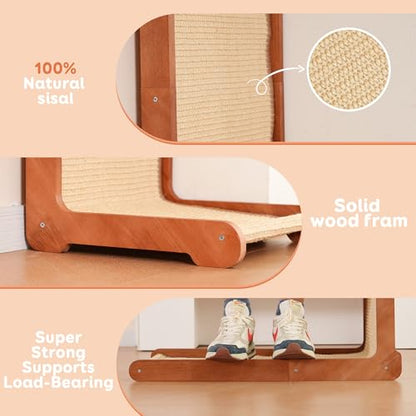 Large Cat Scratching Post for Indoor Cats,26.8'' Solid Wood Frame Natural Sisal L Shape Cat Scratch Pad, Vertical Cat Scratcher,Cat Scratching Board Cat Scratch Post,Perfect Cat Furniture