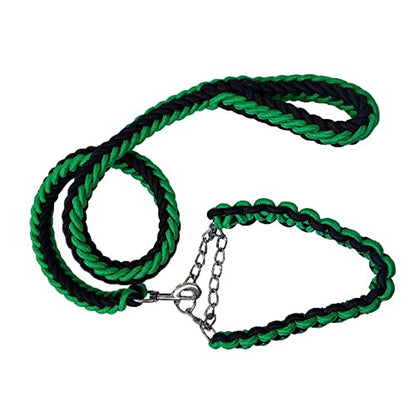 Love Dream Dog Collar and Leash Set, Heavy Duty Nylon Braided Rope Strong 4 FT Dog Leash and Martingale Training Collar for Small Medium Large Dogs Training and Walking (Green & Black) - color: Green & Black, size: Medium (Thick 1.5cm)