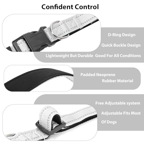 Reflective Dog Collar Padded with Soft Neoprene Breathable Quick Release Basic Dog Collars for Puppy Small Dogs Girl Boy Xs Silver - color: Silver, size: XS:width 5/8"neck 8-10.5"