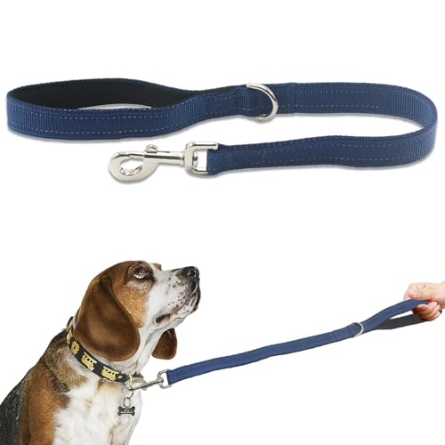 Nylon Short Leash 24 Inches Durable Dog Lead with Handle, Heavy Duty Dog Padded Handle and D-Ring for Control, Traffic 2FT Long for Small to Large Sized Dogs Training Leash Blue - color: Blue, size: 24"