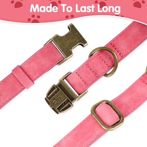 TDTOK Soft PU Leather Dog Collar, Classic Leather Collar for Small Medium Large Dogs with Quick Release Metal Buckle, Durable & Adjustable Fit 10-23" Neck - color: Pink, size: L