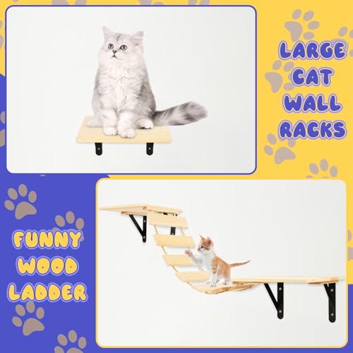 TIMIEEYA Cat Wall Shelves - Stable & Safe 5 in 1 Cat Walls Furniture Set, Wooden Kitten Climbing Wall with Bridge Ladder & Wall Steps - style: 5pcs with Bowl