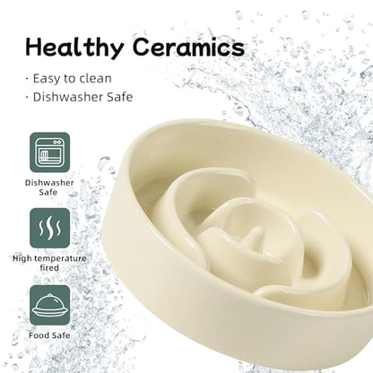 Havniva Ceramic Slow Feeder Dog Bowls, 0.9 Cups Dog Bowl Slow Feeding for Small Breed, 6.1inch Puzzle Dog Food Bowl Slow Feeder Non-Slip Anti-Gulping and Anti-Choking Reduces Bloating - color: 1 x Light Yellow-A, size: 6.1inch-New