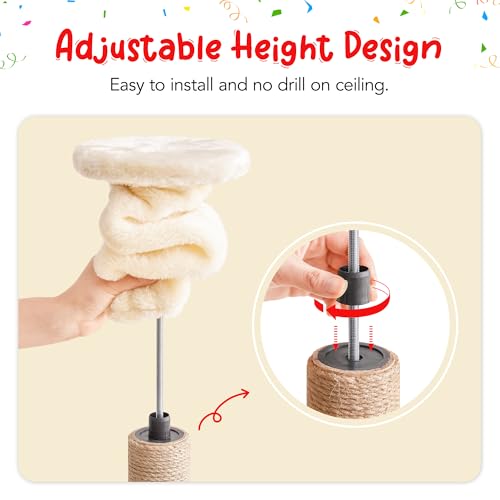 Cat Tree, Floor to Ceiling Cat Tower Adjustable Height [92.9-102.4 in=235-258cm], 7 Tiers Cat Climbing Play House with Fully Sisal Scratching Post, Cozy Condo & Hammocks for Indoor Cats, Beige - color: Beige2.0