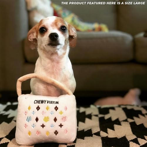 Haute Diggity Dog Chewy Vuiton Handbag Plush Squeaky Dog Toy, Soft Durable Designer-Inspired Stuffed Puppy Chew Toys for Small & Medium Dogs, Machine-Washable (White) Large - color: White Purse, size: Large