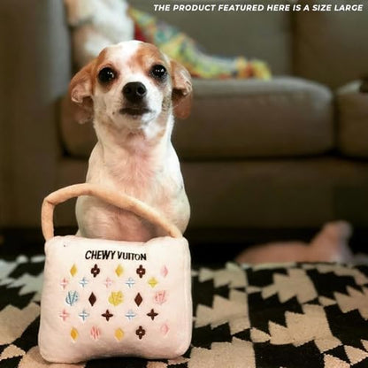 Haute Diggity Dog Chewy Vuiton Handbag Plush Squeaky Dog Toy, Soft Durable Designer-Inspired Stuffed Puppy Chew Toys for Small & Medium Dogs, Machine-Washable (White) Large - color: White Purse, size: Large