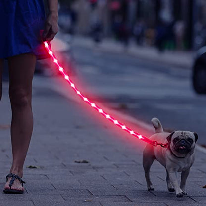 Weesiber Light Up Dog Leash, 4ft LED Dog Leash Rechargeable Puppy Lead Waterproof Safety Glow in The Dark Pet Lights for Night Walking (Pink) - color: Pink