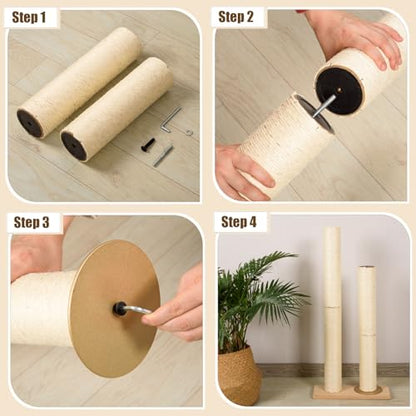 2 Root Cat Scratching Post Replacement 17.72x3.54 Cat Tree Scratch Post Replacement Natural Sisal Pole Cat Scratch Post Refill Pole Part with M8 Screws for Kitten Tree Tower Cat Furniture Accessories - color: 45cm/17.72in