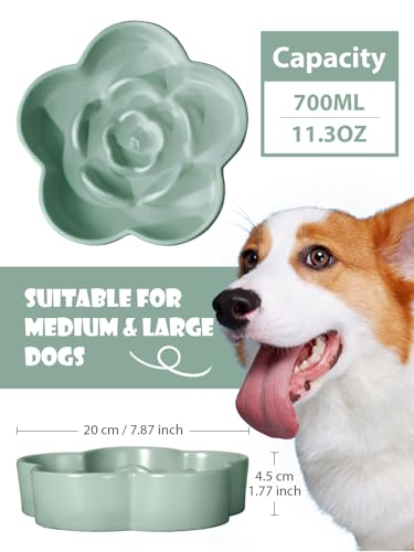 Ceramic Slow Feeder Dog/Cat Bowl, Anti-Choking Food Bowl, 8" 11.3oz for Medium, Large Breeds, Plum Puzzle Design, Non-Slip Silicone, Dishwasher and Microwave Safe, Green - color: Green
