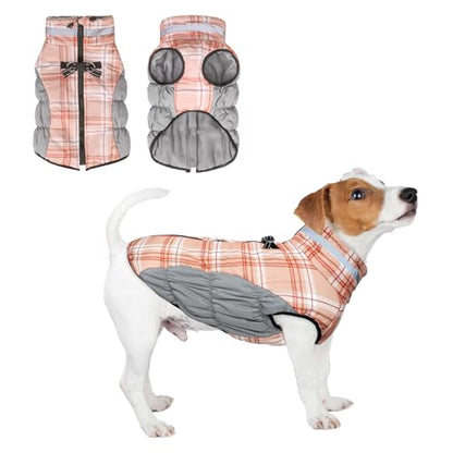 BEAUTYZOO Dog Winter Coat with Harness Built in, Reflective Plaid Puffer Vest Waterproof for X-Small Dogs, Fleece Warm Puppy Zipped Jacket with D Ring, Pet Cold Weather Sweater Clothes, Brown XS - color: Brown, size: X-Small