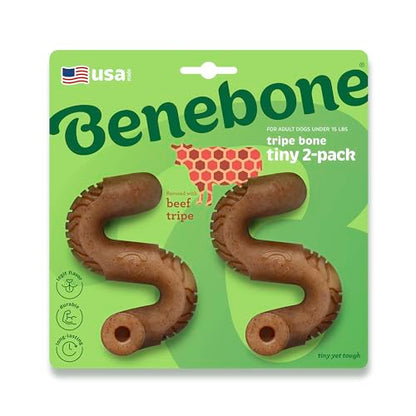 Benebone Tiny 2-Pack, Tripe Bone Durable Dog Chew Toy for Aggressive Chewers, Real Tripe, Made in USA - size: Tiny 2-Pack, style: Chew Toy