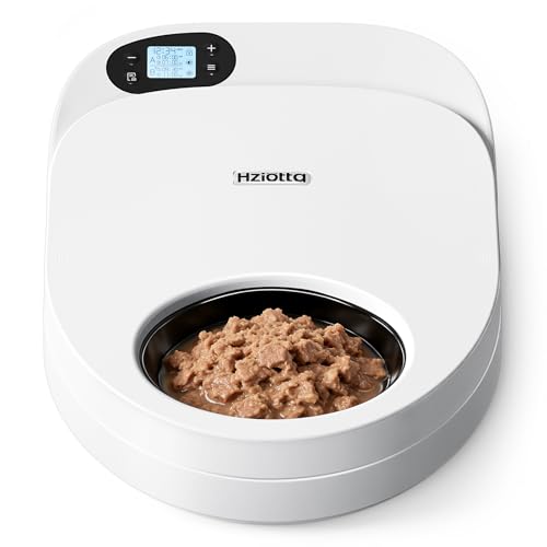 Refrigerated Automatic Cat Feeder Wet Food with Semiconductor Cooling, No Ice Packs 48H Fresh Keeping, Removable Dual-Section Tray, 4-Meal Timer for Portion Control, Work Schedules & Weekend Travel