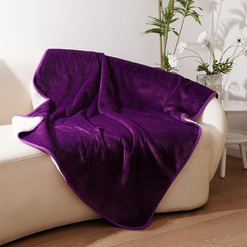 Sunsleek Waterproof Fleece Sherpa Blanket for Bed Sofa Couch Travel, Reversible Soft Throw Blanket for Dog Puppy Cat, Washable Pet Blanket (Purple,40x60 inches) - color: Purple, size: S(40*60")