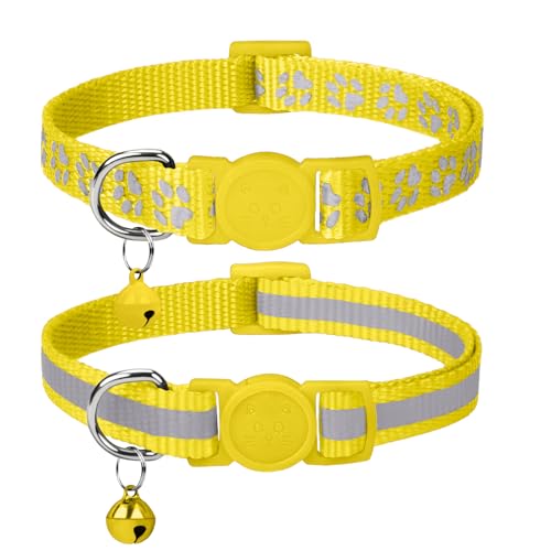 Taglory Kitten Collar Breakaway with Bell, Reflective Soft Cat Collar for Small Kittens, Adjustable 6-8 Inch High Visibility Night Strip, Lightweight for 2-6 Months Baby Cats, 2 Pack, Yellow - color: Yellow, size: 6-8"