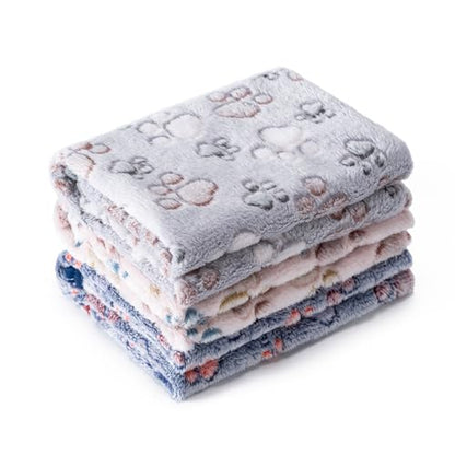 1 Pack 3 Blankets Super Soft Fluffy Premium Fleece Pet Blanket Flannel Paw Printed Throw for Dog Puppy Cat (Small 23x16'', Beige, Grey, Navy) - color: Beige, Grey, Navy, size: 23x16 inch(Pack of 3)