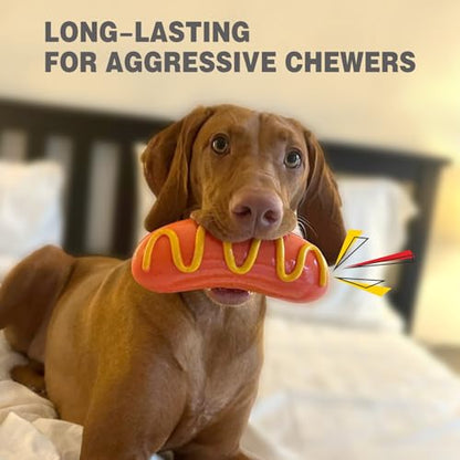 LiuMelinda Dog Chew Toys for Aggressive-Chewers - Indestructible Dog Toy for Aggressive Chewer，Tough Chew Toys for Dogs （Rubber） - color: 01-Red-Hotdog