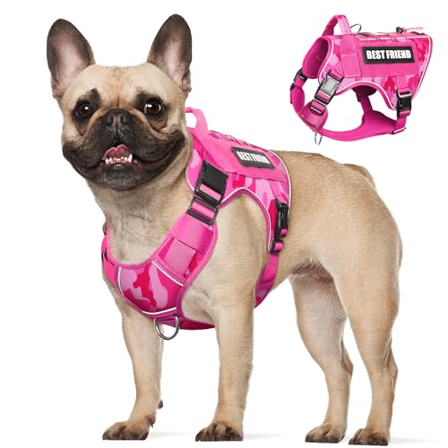 Tactical Dog Harness Medium Sized Dog,No Pull Military Dog Vest with Easy Control Handle&Molle,Adjustable Heavy Duty Pet Harness for K9 Working Hiking Training Daily Walking Camo Pink M - color: Camo Pink, size: Medium