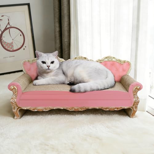 Cardboard Cat Scratcher Bed - Couch Shaped Cat Scratching Board, Cute Lounge Bed Scratching Pad for Indoor Cats Resting Playing - color: Pink