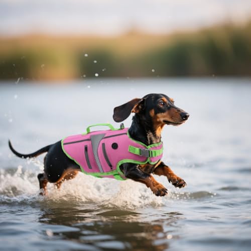 EMUST Dog Life Jacket,Dog Life Vest for Swimming,Small Dog Swim Vest,Lightweigth Adjustable Reflective Puppy Pet Float Life Preserver Vest,Pink,S - color: New Pink, size: S