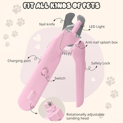 2-in-1 Dog Nail Trimmers & Dog Nail Grinder, Dog Nail Clippers with 2 LED Lights & Safety Guard, USB Rechargeable, Multiple Grinding Methods for Small, Medium, and Large Dogs & Cats (Pink) - color: Pink