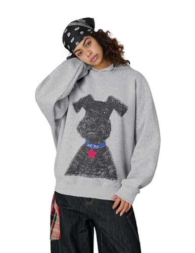 Aelfric Eden Dog Graphic Hoodie Oversized Cute Star Sweatshirt Unisex Y2k Casual Hooded Pullover - color: Grey, size: Large