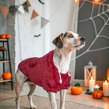 SCENEREAL Fleece Dog Sweaters Hoodie for Small Medium Large Dogs Girls Boys, Plush Fuzzy Dog Clothes Hoodies with Leash Hole, Winter/Fall Puppy Cold Weather Coat, Sherpa Hooded Sweatshirt, Burgundy S - color: Burgundy, size: Small
