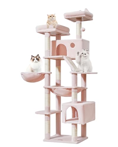 Taoqimiao Cat Tree 71-Inch, Cat Tower for Indoor Cats Large Adult, Multi-Level Large Cat Condo, 8 Sisal Scratching Posts, Metal Frame Cozy Hammock, Scratch Board, 2 Top Perches, Jelly Pink MS026LP - color: Jelly Pink, size: 71 Inches