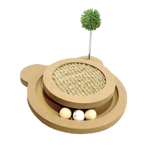 Cute Cat Scratcher,Interactive Scratcher Toys for Indoor Cats and Kitten Natural Sisal Cat Scratch Mats Track Balls Spring Toy,for Bored Cats self Play