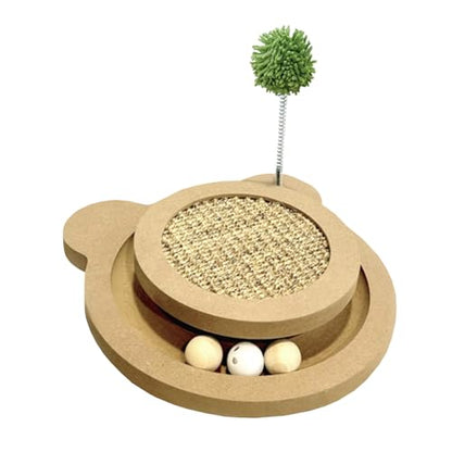Cute Cat Scratcher,Interactive Scratcher Toys for Indoor Cats and Kitten Natural Sisal Cat Scratch Mats Track Balls Spring Toy,for Bored Cats self Play