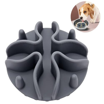 Slow Feeder Insert for Dogs & Cats, 3 Sizes Food-Grade Silicone Anti-Choking Puzzle Feeder, Non-Slip Suction Cup Design, Fits Most Bowls, Bloat Stop Pet Feeding Solution - color: Grey, size: Small 4 inchs