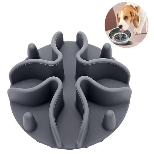 Slow Feeder Insert for Dogs & Cats, 3 Sizes Food-Grade Silicone Anti-Choking Puzzle Feeder, Non-Slip Suction Cup Design, Fits Most Bowls, Bloat Stop Pet Feeding Solution - color: Grey, size: Large 5.5 inchs