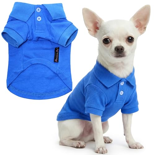 Parisian Pet Dog Polo Shirt – Classic Blue Cotton Pet Apparel with Collar & Buttons - Soft Breathable Puppy T-Shirt - Cute Dog Clothes - Ideal Summer Clothes for Small Dogs - Shirts for Dogs Boy - color: Blue Polo, size: XXS