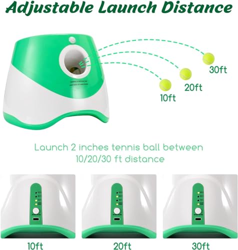 MEKAPLE Automatic Dog Ball Launcher, Dog Ball Thrower with 15 Mini Tennis Balls Sizing 2 Inch and Mesh Bag, Interactive Dog Toys Tennis Ball Launcher for Small Dogs with 3 Distance Settings - color: Green