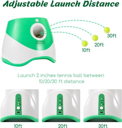 MEKAPLE Automatic Dog Ball Launcher, Dog Ball Thrower with 15 Mini Tennis Balls Sizing 2 Inch and Mesh Bag, Interactive Dog Toys Tennis Ball Launcher for Small Dogs with 3 Distance Settings - color: Green