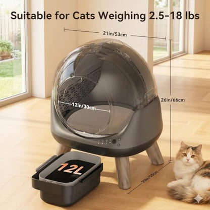 G1 Self Cleaning Litter Box for Multiple Cats, Automatic Cat Litter Box, Includes 2 Roll Trash Bag and Litter Mat, Grey - color: Black-Grey