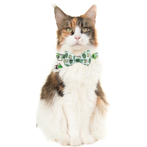 Cat Collar Breakaway with Cute Bow Tie Bandana and Bell Accessories Frog for Kitty Adjustable Safety - color: frog